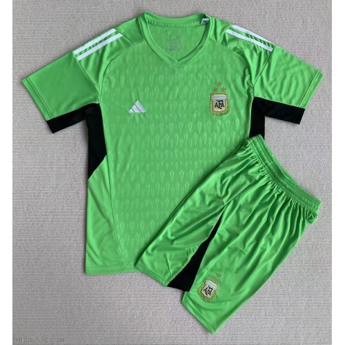 Camiseta Argentina Portero Primera Equipación para niños Mundial 2022 manga corta (+ pantalones cortos)